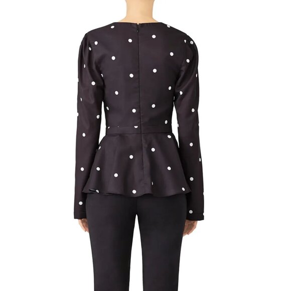 Fame & Partners Black & White Polka Dot The Chen Peplum Top 4 - Picture 2 of 12